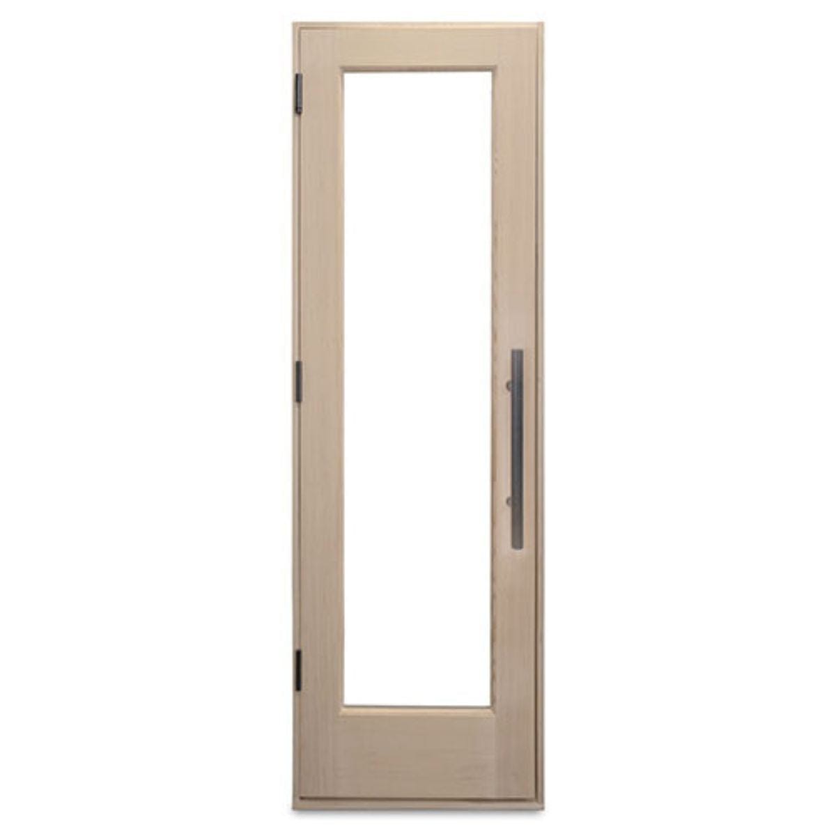 Beige door with a glass panel on a white background