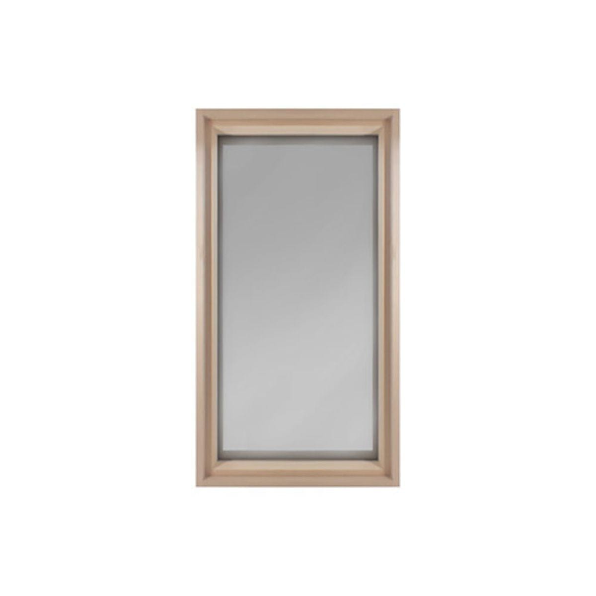 Framed dual pane sauna windows are hand-built