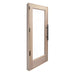 Wooden door with glass panel on a white background