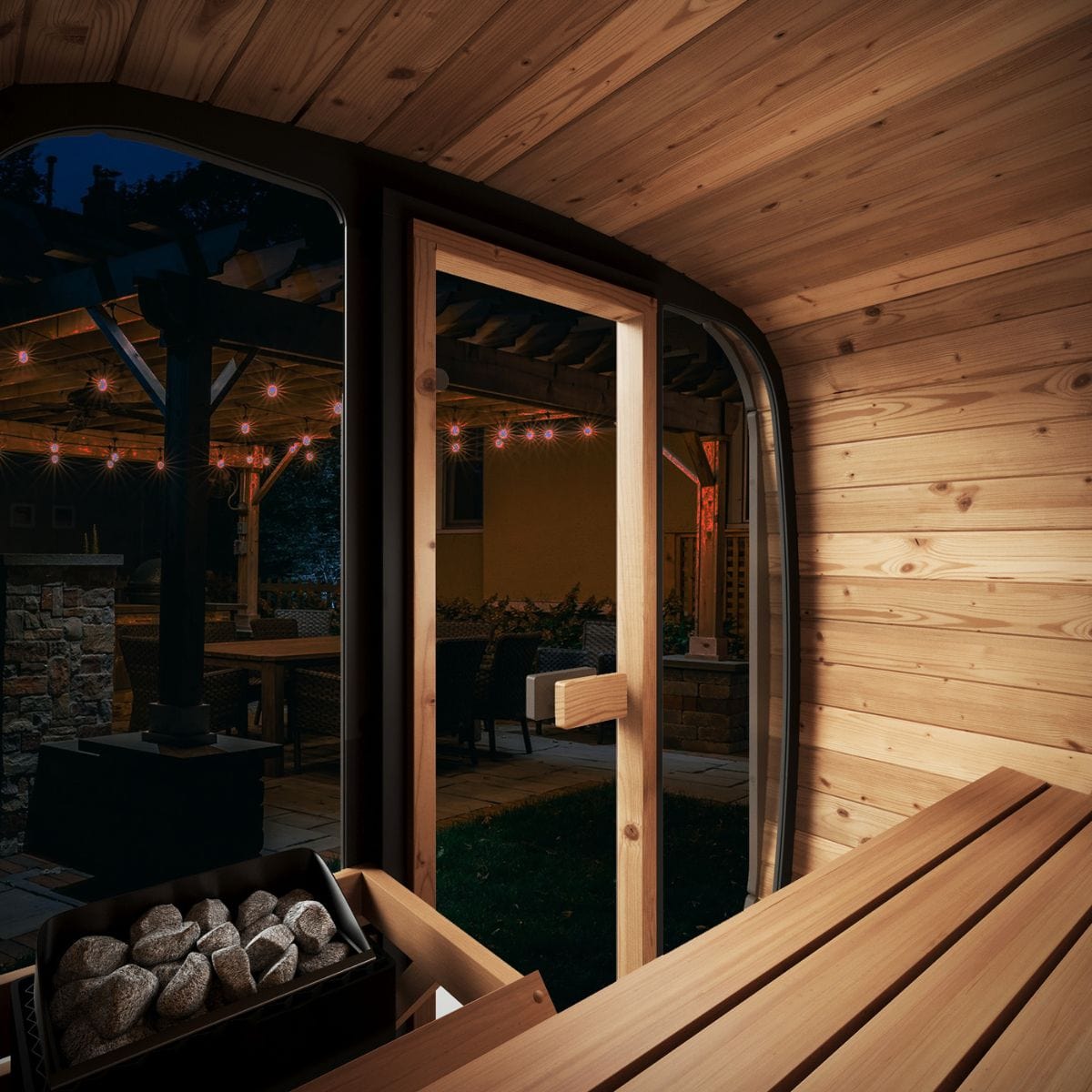 This is how the it looks from the inside of SaunaLife Cube-Series Model CL4G Outdoor Sauna