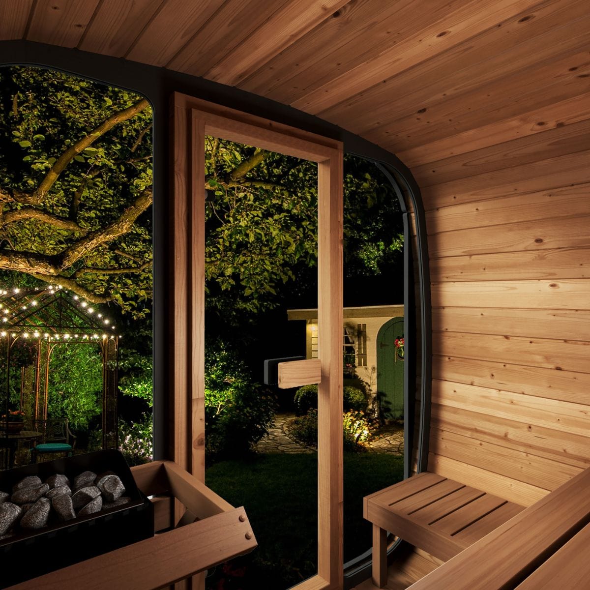 SaunaLife Cube-Series Model CL5G Outdoor Sauna's POV.