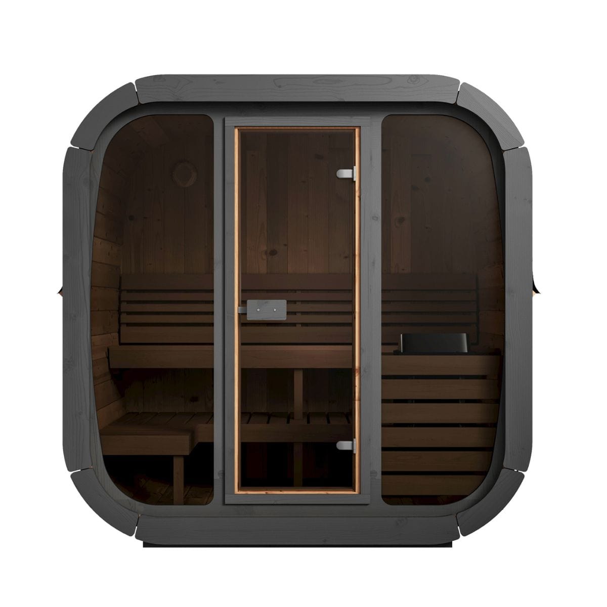 The front view of SaunaLife Cube-Series Model CL5G Outdoor Sauna.