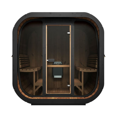 This is the SaunaLife Cube-Series Model CL7G Outdoor Sauna front view.