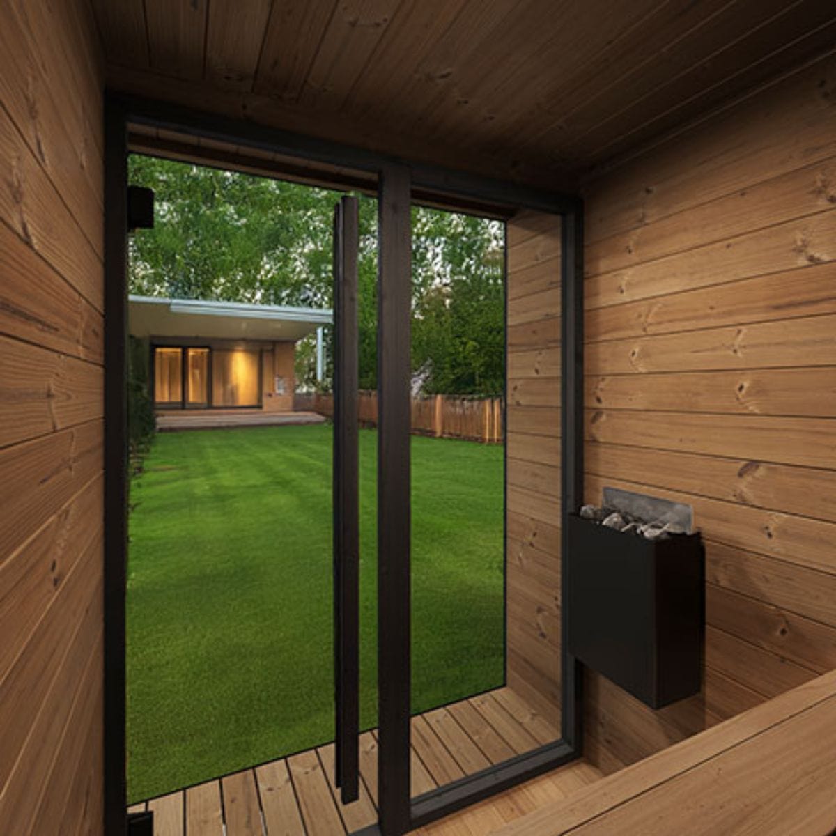 The exterior is constructed of exceptionally thick (1.57”) thermally treated spruce