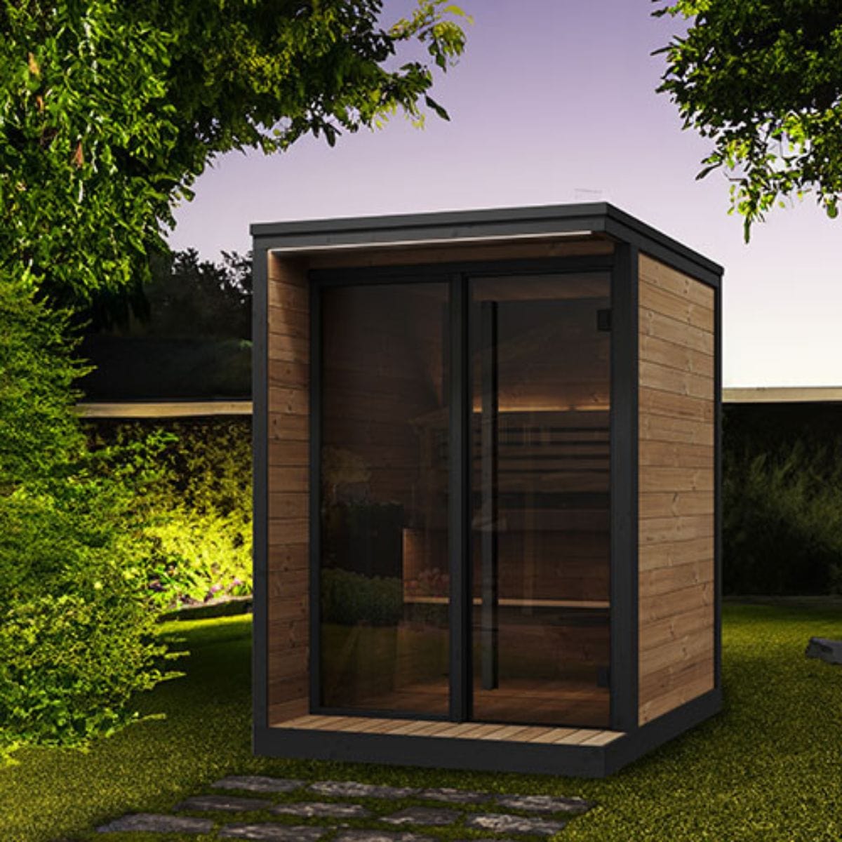 Outside, the SaunaLife GL4 provides gentle illumination of the porch and entry with full-width “dotless” LED lighting beneath the eaves