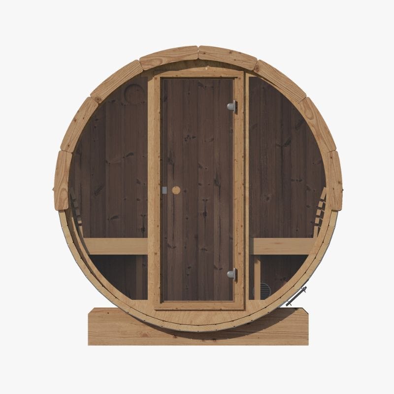 The front view of SaunaLife E8G Barrel Sauna