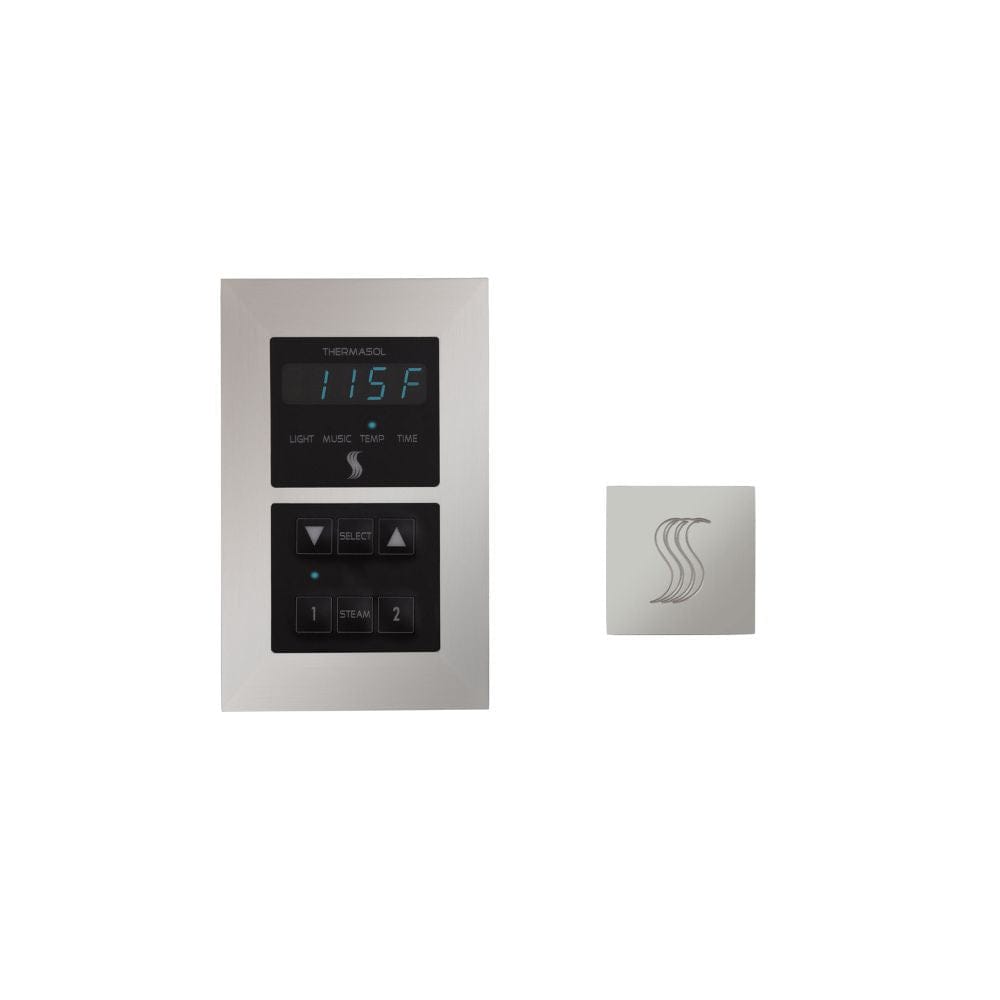 Compatible with ThermaSol Pro and AF Series steam generators, the ThermaSol Signature Series control kit enables users to easily adjust settings for time, temperature, on/off and pause modes, lighting, and music while in the steam shower.