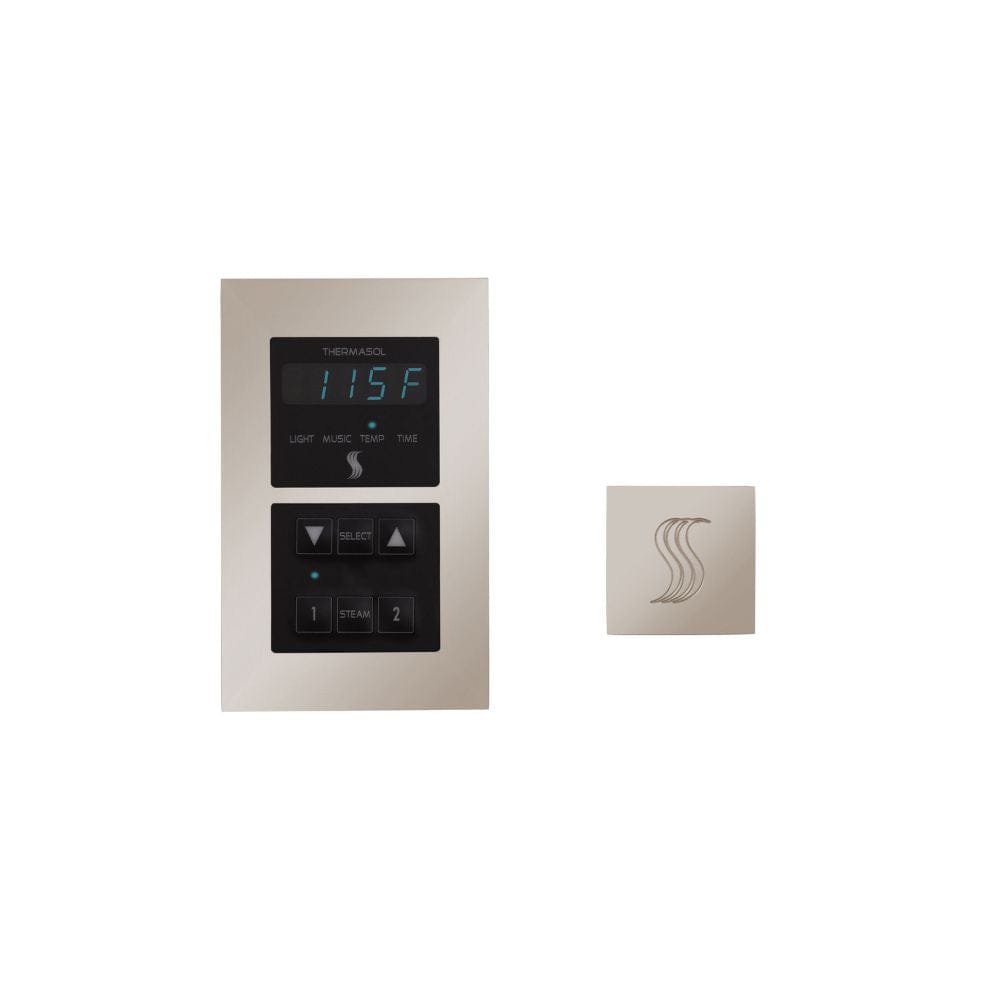 Compatible with ThermaSol Pro and AF Series steam generators, the ThermaSol Signature Series control kit enables users to easily adjust settings for time, temperature, on/off and pause modes, lighting, and music while in the steam shower.