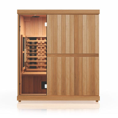Stretch out and relax in Finnmark Design’s FD-3 Full-Spectrum 3 to 4-person infrared home sauna.
