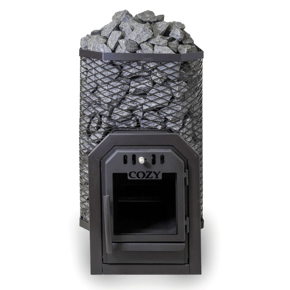 This unique "Through the Wall" wood-burning stove made in Estonia is perfectly designed for a more intimate sauna space.